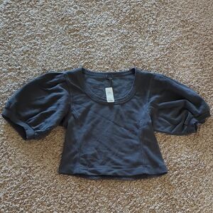 Aerie Charcoal Black Puff Sleeve Crop Top